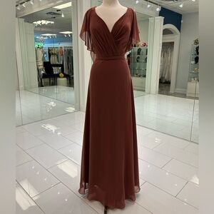 Rosewood V-Neck Flutter Sleeve Maxi Gown
